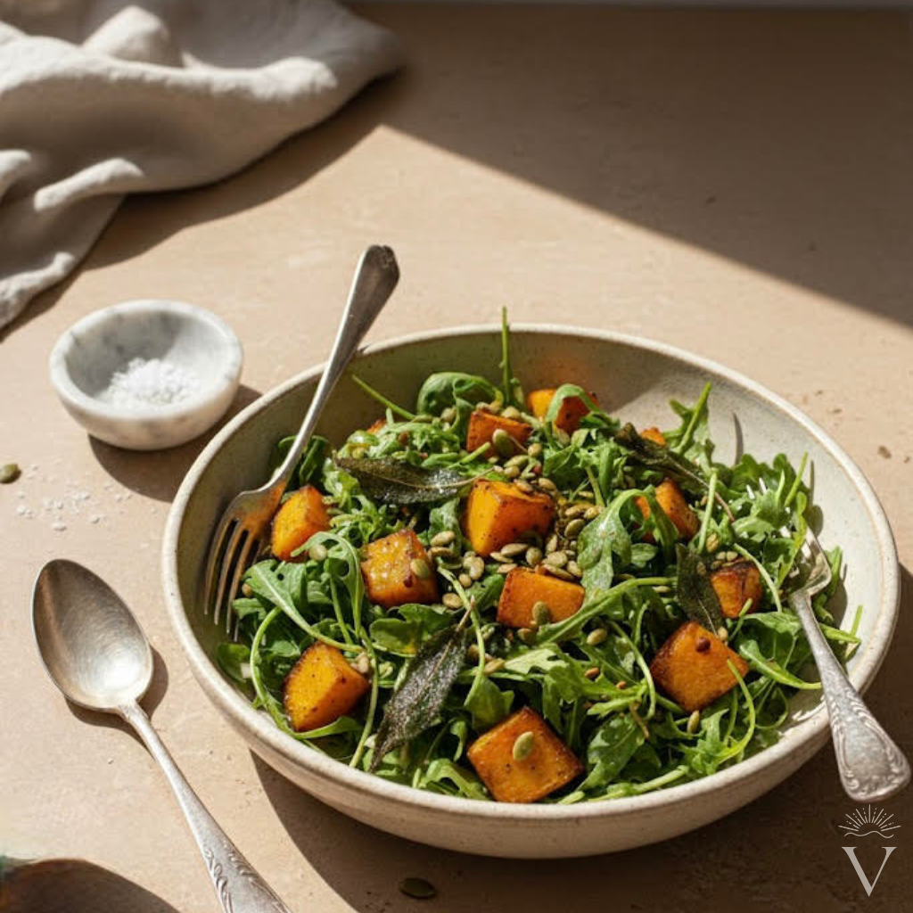 Arugula Salad with Butternut Squash, Sage, and Valèvida