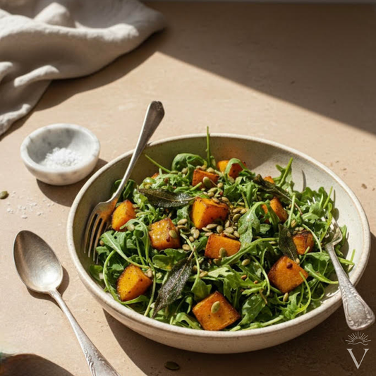 Arugula Salad with Butternut Squash, Sage, and Valèvida