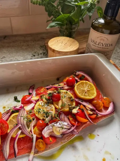 Air Fryer Mediterranean Salmon with Valèvida