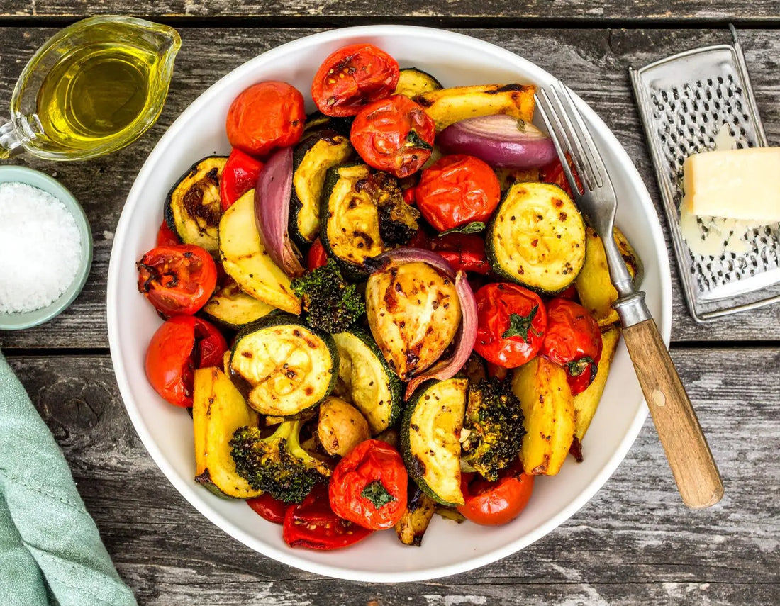 Roasted mixed vegetables finished with extra virgin olive oil